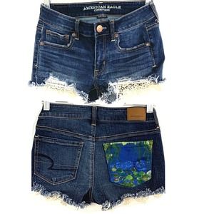 AE Lace Distressed Hand painted pond Denim shorts